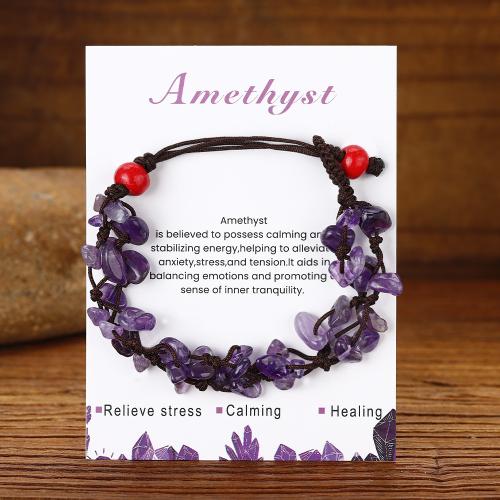 Quarz Armbänder, Amethyst, mit Knotenschnur, mit Verlängerungskettchen von 2.3 Inch, handgemacht, Doppelschicht & Modeschmuck & für Frau, Länge:6.2 ZollInch, verkauft von PC