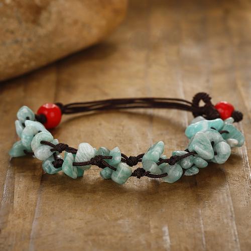 Gemstone Bracelets, ​Amazonite​, with Knot Cord, with 2.3 Inch extender chain, handmade, Double Layer & fashion jewelry & for woman .2 Inch 