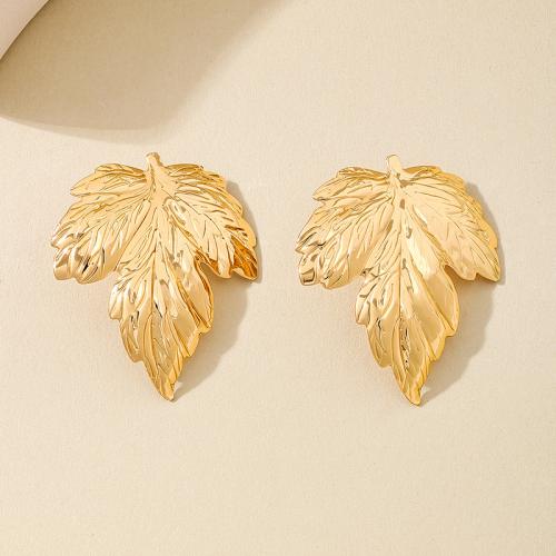 Zinc Alloy Stud Earring, Leaf, plated, for woman, gold 