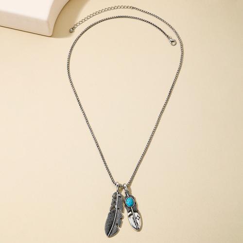 Collier en alliage de zinc, avec turquoise synthétique, Placage, pour femme, argent, Vendu par PC