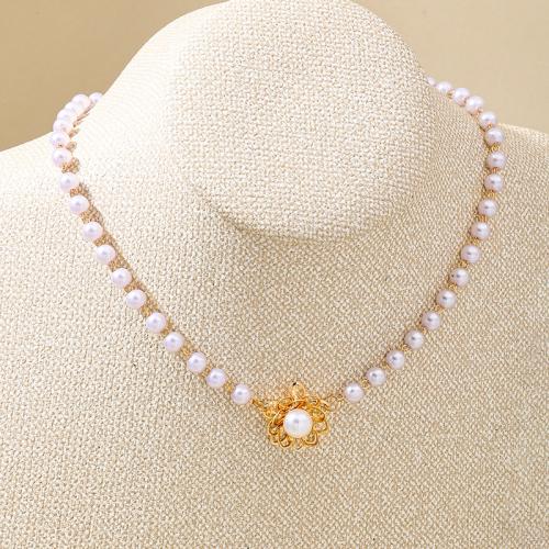 Zinc Alloy Necklace, with Plastic Pearl, plated, for woman, gold 