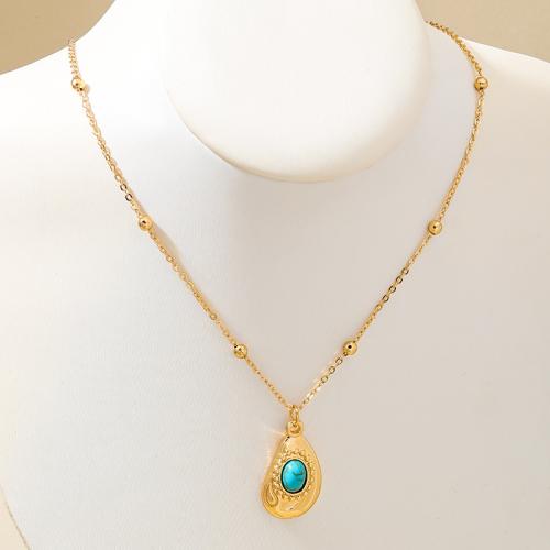 Turquoise Zinc Alloy Necklace, with Tiger Eye & Synthetic Turquoise, plated, for woman 