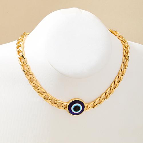 Evil Eye Jewelry Necklace, Zinc Alloy, plated, for woman & enamel, gold 