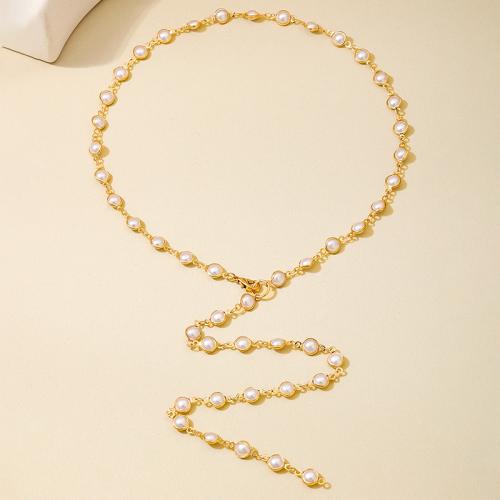 Zinc Alloy Sweater Chain Necklace, with Plastic Pearl, plated, for woman, gold 