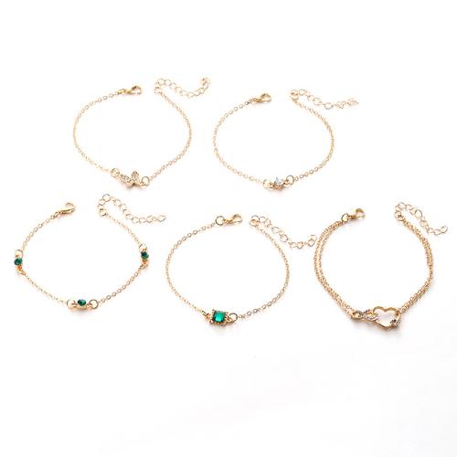 Moda pulseras de la aleación de Zinc, chapado, 5 piezas & micro arcilla de zirconia cúbica & para mujer, dorado, longitud:aproximado 24 cm, Vendido por Set