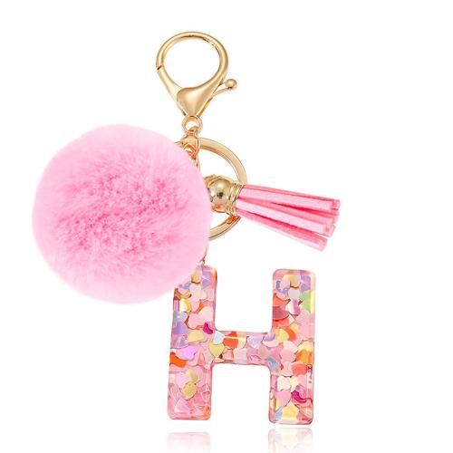 Chaîne fourrure animale Key, résine, avec Paillettes & Peluche, Portable & lettres sont de A à Z & multifonctionnel & styles différents pour le choix, rose, Vendu par PC