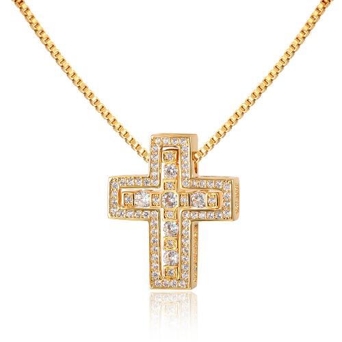 laiton collier, croix, Placage, styles différents pour le choix & pour femme & avec strass Environ 16-24 pouce, Vendu par PC