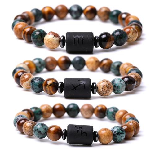 Pulsera de Piedras Preciosas, Turquesa Africana, con Jaspe de pintura & Ojo de tigre, 12 Signos del Zodíaco, hecho a mano, unisexo & diferentes estilos para la opción, longitud:aproximado 7.3-7.5 Inch, Vendido por UD