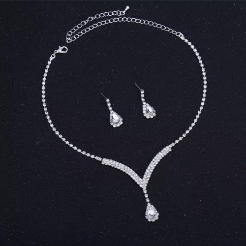 Jewelry Gift Sets, Rhinestone, earring & necklace, with 5cm extender chain, 2 pieces & fashion jewelry & for woman earring 25*8mm Approx 45 cm 