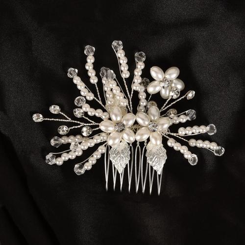 Decorative Hair Combs, Plastic Pearl, with brass wire & Crystal, fashion jewelry & for woman 