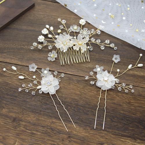 Iron Hair Jewelry Set, with Plastic Pearl & Acrylic, fashion jewelry & for woman *13cm, Hair *7.5cm 