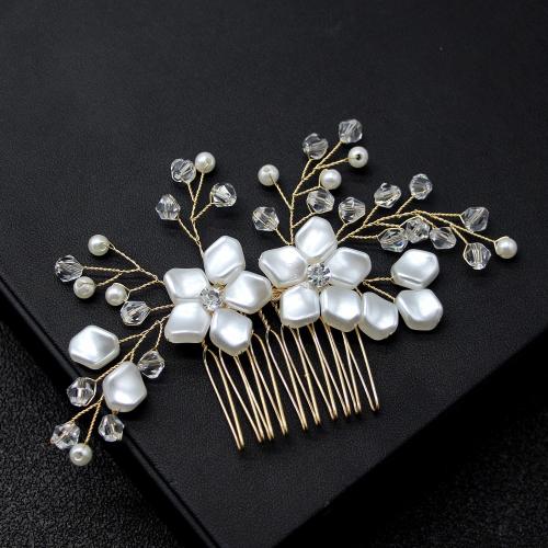 Decorative Hair Combs, Iron, with brass wire & Crystal & Plastic Pearl, fashion jewelry & for woman 