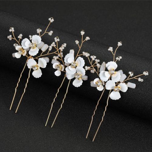 Hair Stick, Iron, with brass wire & Rhinestone, three pieces & fashion jewelry & for woman 