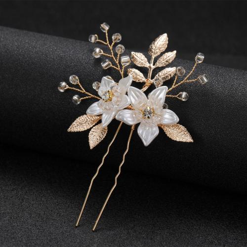 Hair Stick, Iron, with brass wire & Crystal, fashion jewelry & for woman 