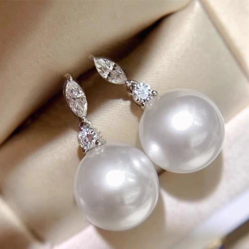 Cubic Zirconia Micro Pave Brass Earring, with Plastic Pearl, fashion jewelry & micro pave cubic zirconia & for woman, 24mm 