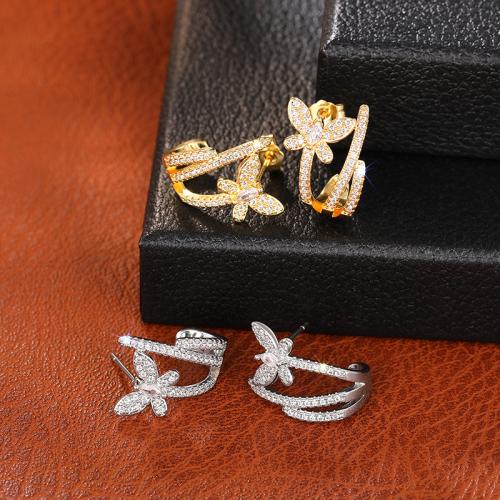 Cubic Zirconia Micro Pave Brass Earring, Butterfly, fashion jewelry & micro pave cubic zirconia & for woman 