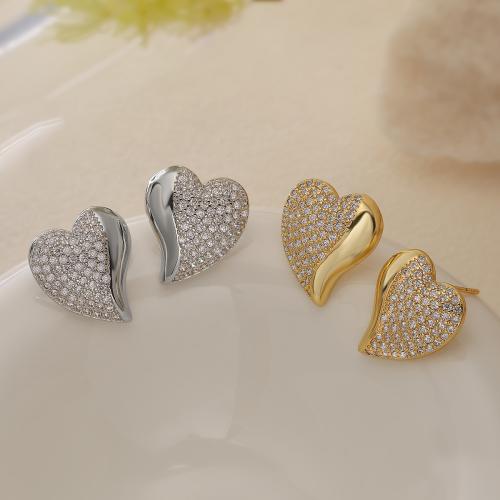 Cubic Zirconia Micro Pave Brass Earring, Heart, plated, micro pave cubic zirconia & for woman 