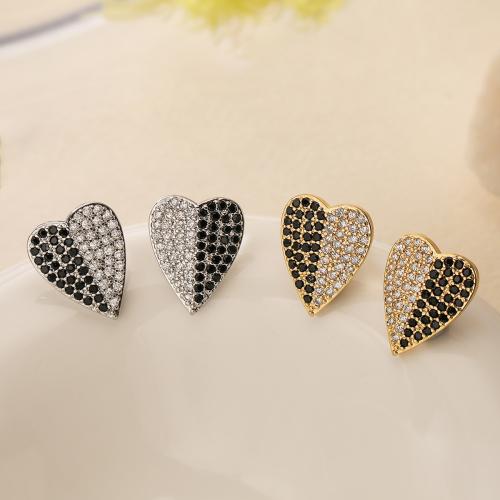 Cubic Zirconia Micro Pave Brass Earring, Heart, plated, micro pave cubic zirconia & for woman 