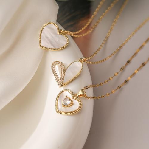 Brass Jewelry Necklace, with Shell, Heart, gold color plated & for woman 