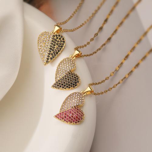 Collier en laiton cubique Zircon Micro Pave, coeur, Placage de couleur d'or, styles différents pour le choix & pavé de micro zircon & pour femme, plus de couleurs à choisir, Vendu par PC