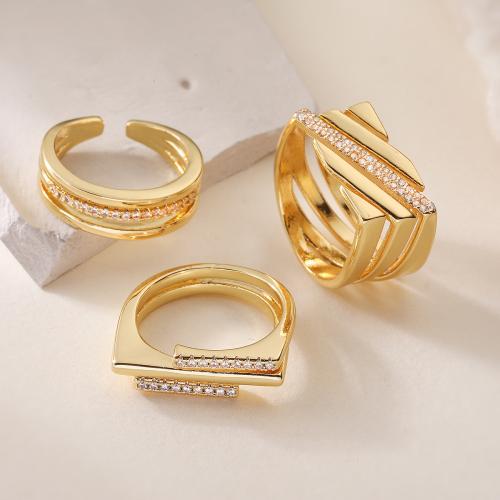 Anillo de dedo de cobre amarillo zirconia pavimenta Cubic, metal, chapado en color dorado, diferentes estilos para la opción & micro arcilla de zirconia cúbica & para mujer, más colores para la opción, Vendido por UD