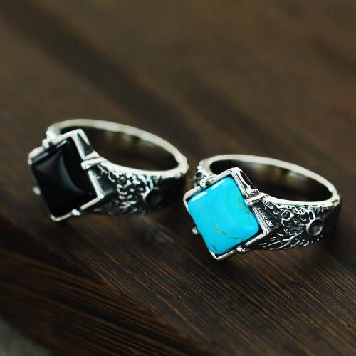 Titanium Steel Finger Ring, with Gemstone, silver color plated, fashion jewelry 