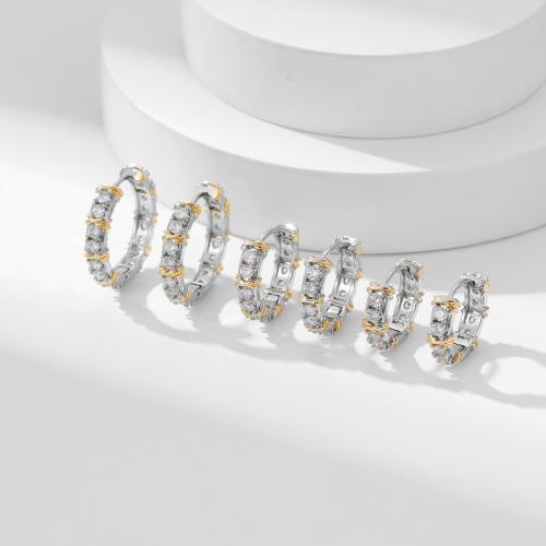 Cubic Zirconia Micro Pave Brass Earring, plated, micro pave cubic zirconia & for woman & two tone 