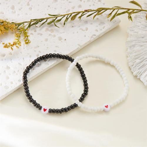 CCB Bracelets, Copper Coated Plastic, with Elastic Thread, handmade, 2 pieces & Unisex white and black .09 Inch 