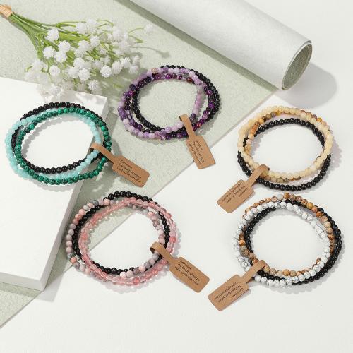 Bracelets en pierres précieuses, Pierre naturelle, avec fil élastique, fait à la main, trois couches & différents matériaux pour le choix & pour femme cm, Vendu par fixé