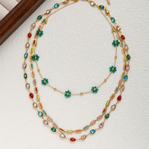 Collier de bijoux de titane, Acier titane, avec verre, Placage, pavé de micro zircon & pour femme & émail, multicolore, Vendu par PC