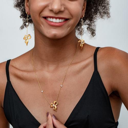 Ensemble de bijoux en acier de titane, Acier titane, avec perle de plastique, Placage, styles différents pour le choix & pavé de micro zircon & pour femme, plus de couleurs à choisir, Vendu par PC