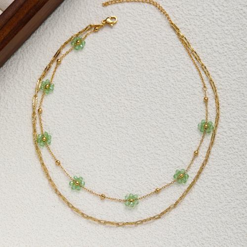 Collier de bijoux de titane, Acier titane, avec Des billes de verre, Placage, pour femme, Or, Vendu par PC