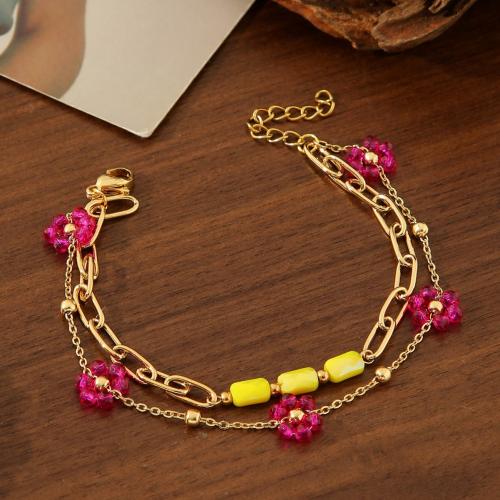 Collar de la joyería de titanio, Partículas de acero, con Vidrio & resina & Perlas plásticas, chapado, diferentes estilos para la opción & para mujer & esmalte, dorado, Vendido por UD