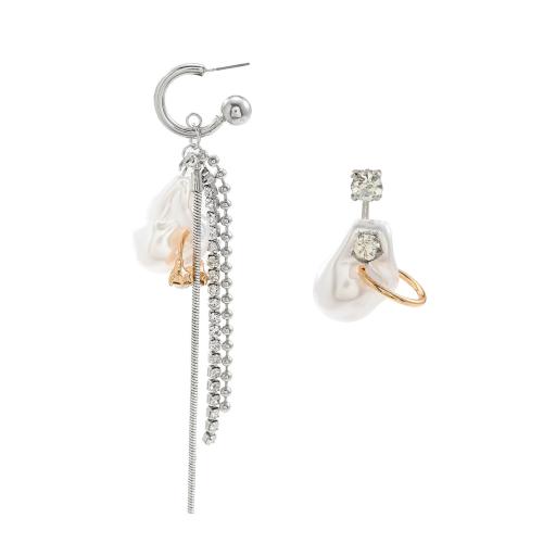 Zinc Alloy Rhinestone Stud Earring, with Plastic Pearl, for woman & with rhinestone, silver color 