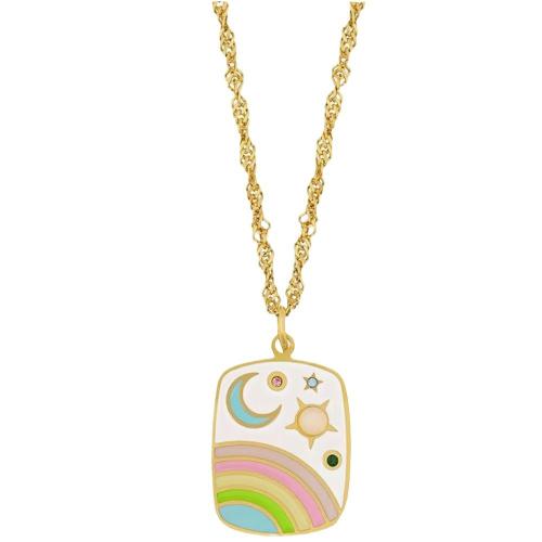 Stainless Steel Jewelry Necklace, 304 Stainless Steel, polished & for woman & enamel, golden 