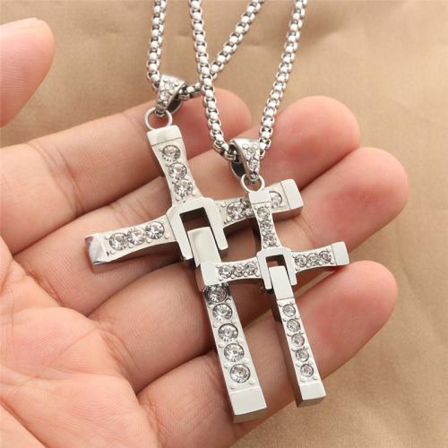 Stainless Steel Jewelry Necklace, 304 Stainless Steel, fashion jewelry & for woman & with rhinestone, original color Inch 