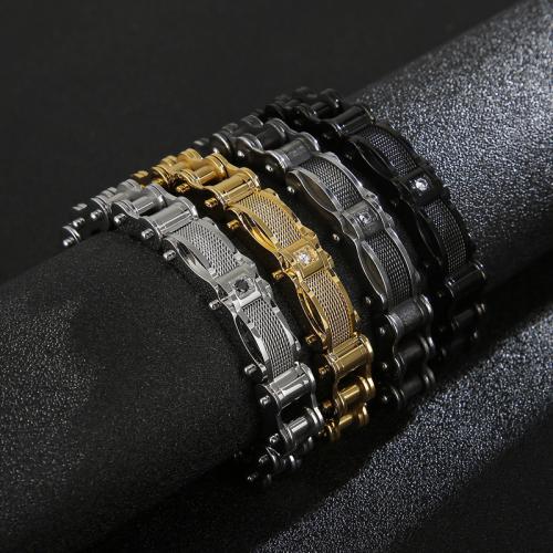 Edelstahl Armbänder, 304 Edelstahl, plattiert, Micro pave Zirkonia & für den Menschen, keine, Länge:17.5 cm, verkauft von PC