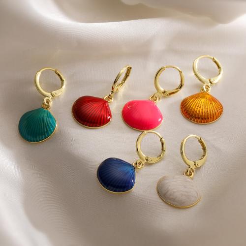 Brass Drop Earring, Shell, gold color plated, for woman & enamel 