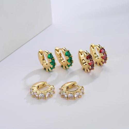 Cubic Zirconia Micro Pave Brass Earring, gold color plated, micro pave cubic zirconia & for woman 