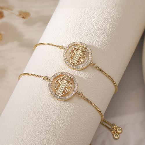 Stainless Steel Chain Bracelets, 304 Stainless Steel, Round, gold color plated & micro pave cubic zirconia & for woman & enamel 