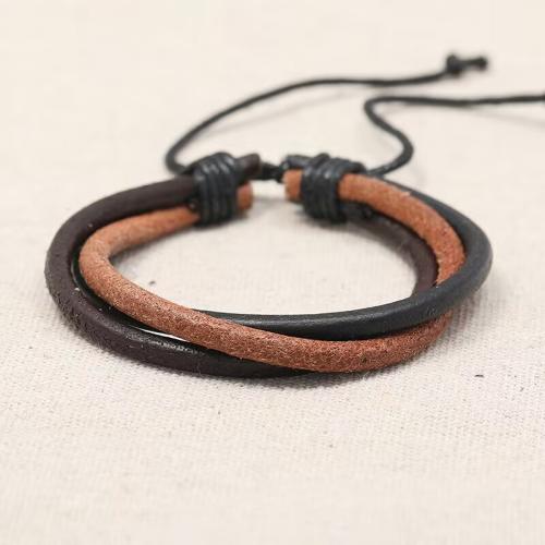 Bracelets de cuir de vachette, cuir de peau de vache, avec Chanvre, avec 8-9cm chaînes de rallonge, fait à la main, bijoux de mode & unisexe & styles différents pour le choix Environ 17-18 cm, Vendu par PC