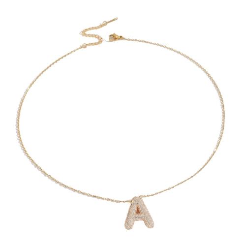 Collier en laiton cubique Zircon Micro Pave, avec 2.36 Inch chaînes de rallonge, Lettre d’alphabet, Placage, bijoux de mode & pavé de micro zircon & pour femme, doré .37 pouce, Vendu par PC