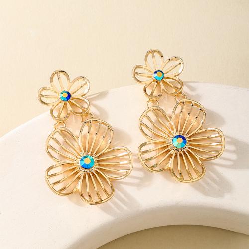 Zinc Alloy Drop Earring, petals, plated, micro pave cubic zirconia & for woman, gold 