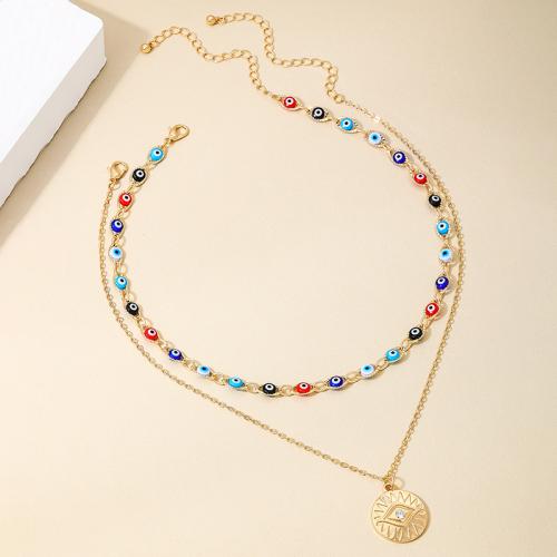 Evil Eye Jewelry Necklace, Zinc Alloy, plated, micro pave cubic zirconia & for woman & enamel, gold 