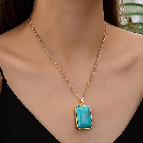 Collier en alliage de zinc, avec turquoise synthétique, Placage, pour femme, Or, Vendu par PC