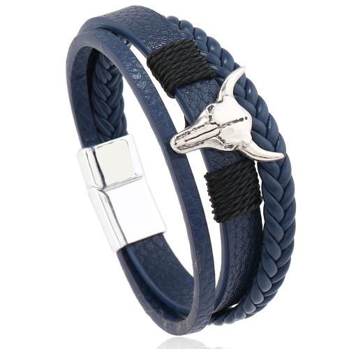 bracelet de cordon en PU , cuir PU, avec alliage de zinc, multicouche & pour homme, plus de couleurs à choisir, Vendu par fixé