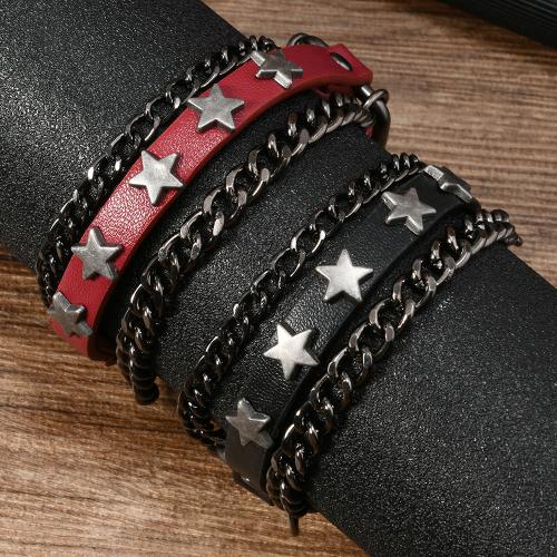 PU Leather Cord Bracelets, with Zinc Alloy, plated, punk style & for man 