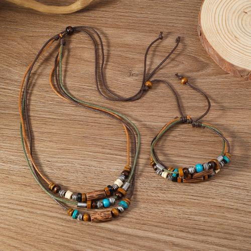 Schmuck Geschenk Sets, Holz, mit Wachsschnur, 2 Stück & Bohemian-Stil & unisex, gemischte Farben, verkauft von setzen[