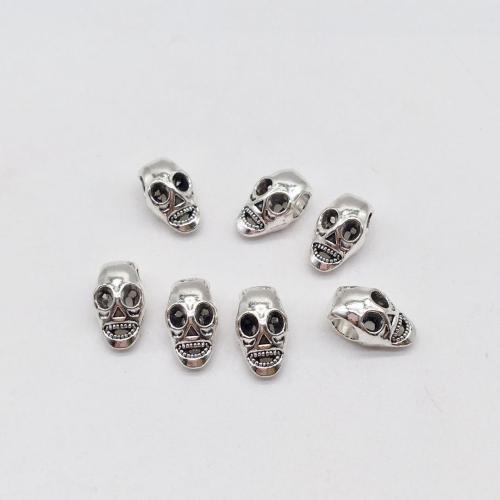 Zinc Alloy Large Hole Beads, Skull, antique silver color plated, DIY 