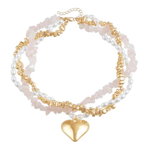 Zinc Alloy Necklace, with ABS Plastic Pearl & Gemstone, gold color plated, fashion jewelry, mixed colors 